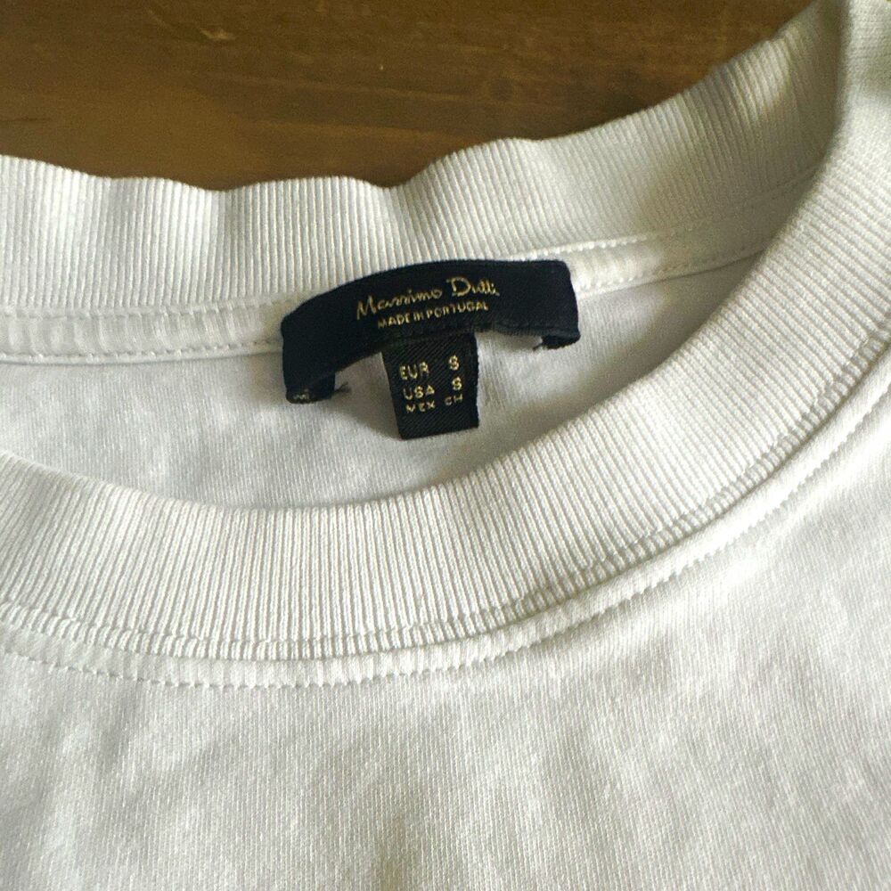 Massimo Dutti Women's S White Solid Crew Neck Short Sleeve Basic T-Shirt